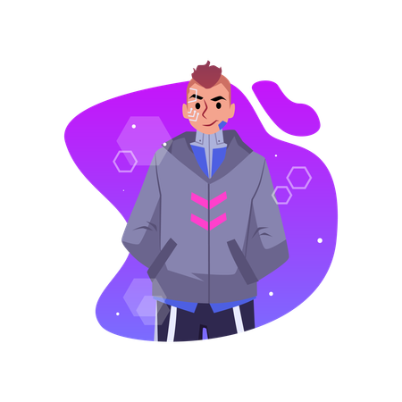 Young guy with tattoo on his face  Illustration