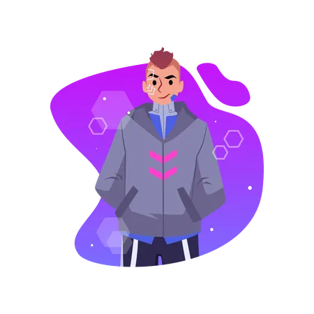 Young guy with tattoo on his face  Illustration