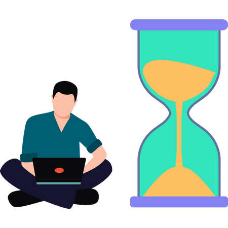 Young guy working because of deadline  Illustration