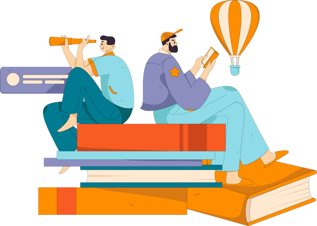 Young guys expanding knowledge  Illustration