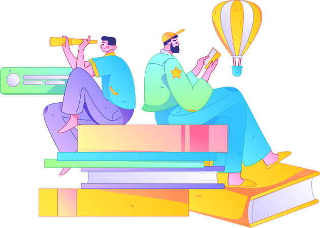 Young guys expanding knowledge  Illustration