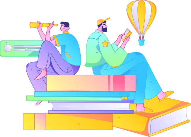 Young guys expanding knowledge  Illustration