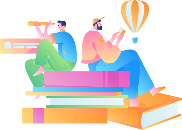 Young guys expanding knowledge  Illustration