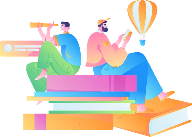 Young guys expanding knowledge  Illustration