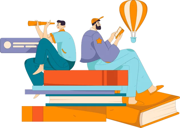 Young guys expanding knowledge  Illustration