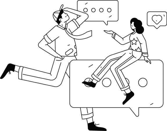 Young guys talking on social media while girl walking with coffee cup  Illustration