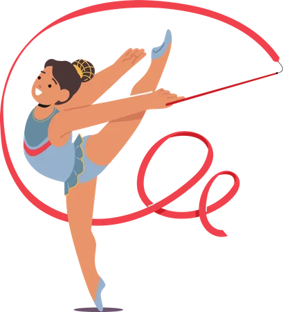 Young Gymnast Child Girl Character Gracefully Twirls With A Ribbon Showcasing Her Skills And Poise As She Captivates The Audience With Her Impressive Dance Cartoon People Vector Illustration Illustration