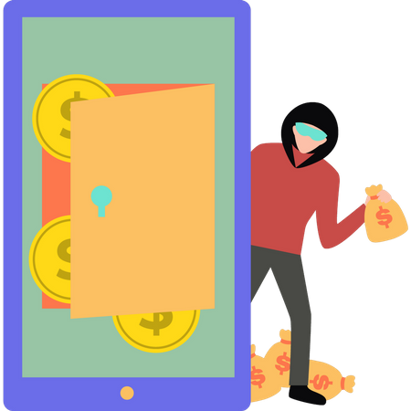 Young hacker stealing money  Illustration