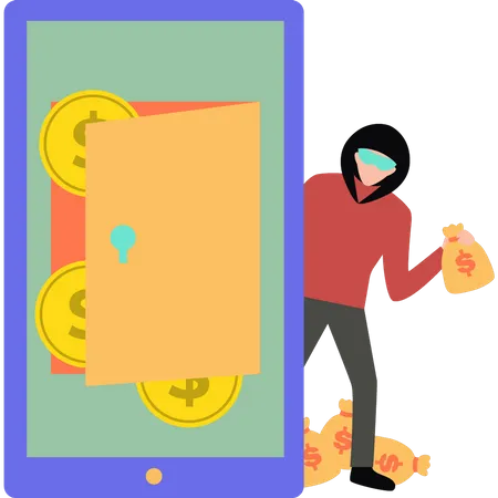 Young hacker stealing money  Illustration