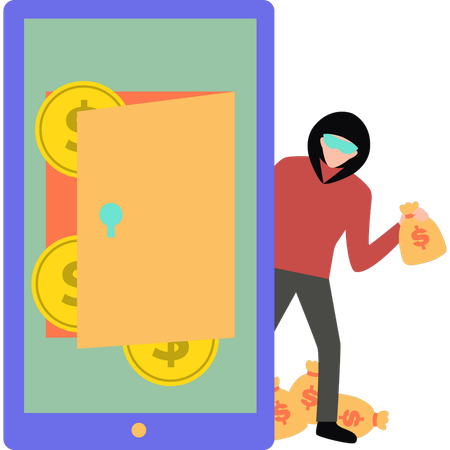 Young hacker stealing money  Illustration