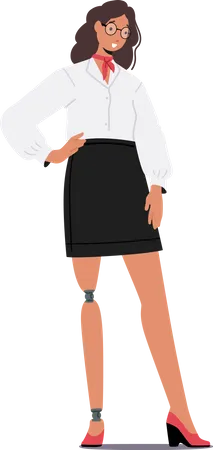 Young Handicapped Businesswoman With Leg Prosthesis Female Character In Formal Wear Elegant Blouse And Black Skirt Manager Secretary Isolated On White Background Cartoon People Vector Illustration Illustration