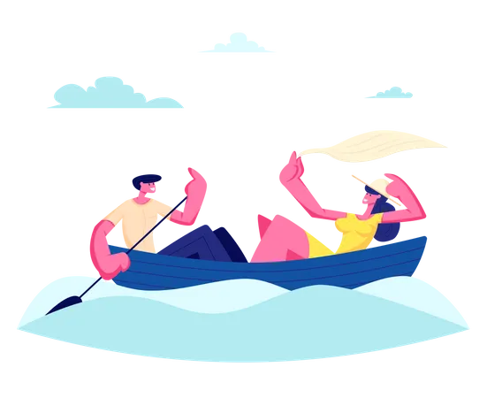 Young Happy Couple enjoying boating Illustration