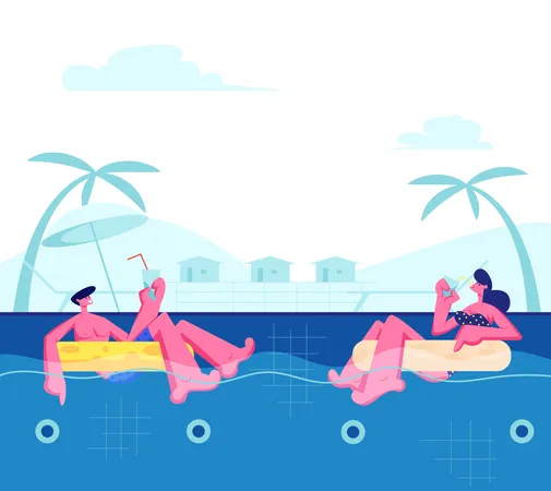 Young Happy Couple Relaxing at Resort Illustration