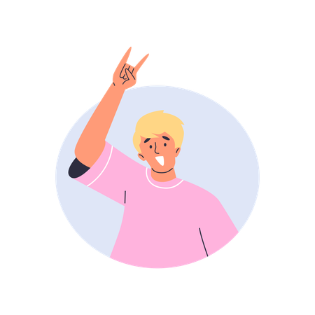 Young happy man showing rock sign of horns gesture with his hand  Illustration