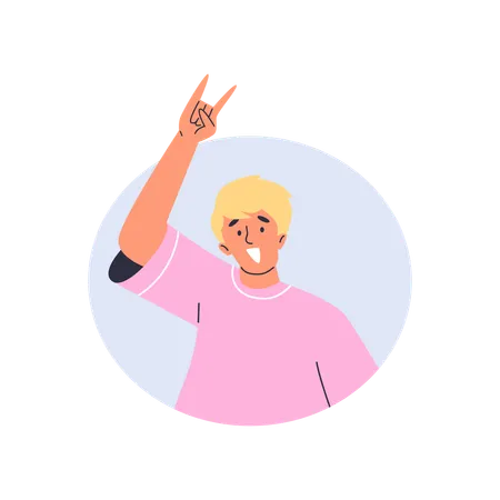 Young happy man showing rock sign of horns gesture with his hand  Illustration