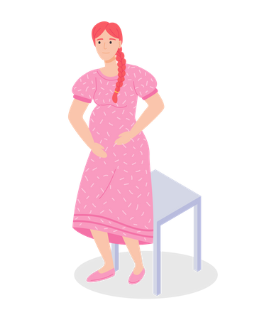 Young happy pregnant girl standing near the chair  Illustration