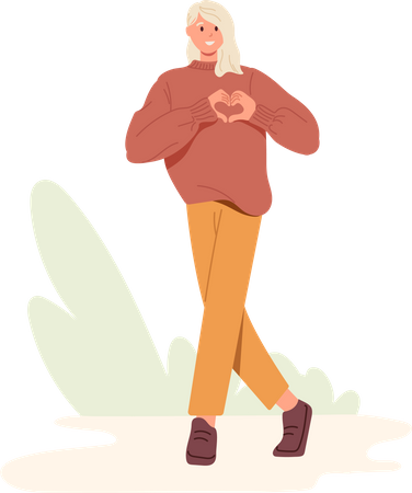 Young happy woman showing gratitude and love gesture Illustration