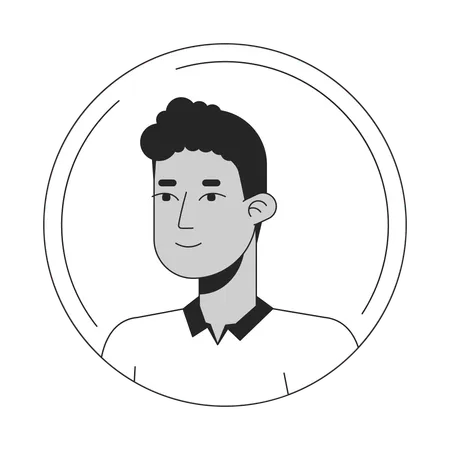 Young Hispanic Boy Black White Cartoon Avatar Icon Man Smiling Teammate Editable 2 D Character User Portrait Linear Flat Illustration Vector Face Profile Outline Person Head And Shoulders Illustration