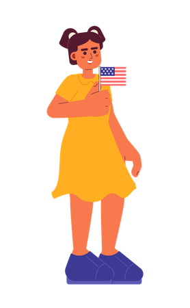 Young hispanic girl holding american flag  Illustration