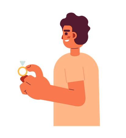 Young hispanic man holding diamond engagement ring  Illustration