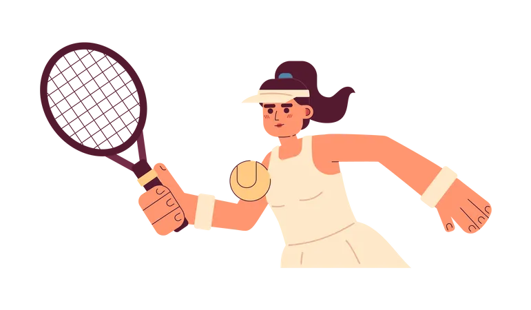 Young Hispanic Woman Playing Tennis Semi Flat Colorful Vector Character Professional Tennis Tournament Editable Half Body Person On White Simple Cartoon Spot Illustration For Web Graphic Design Illustration