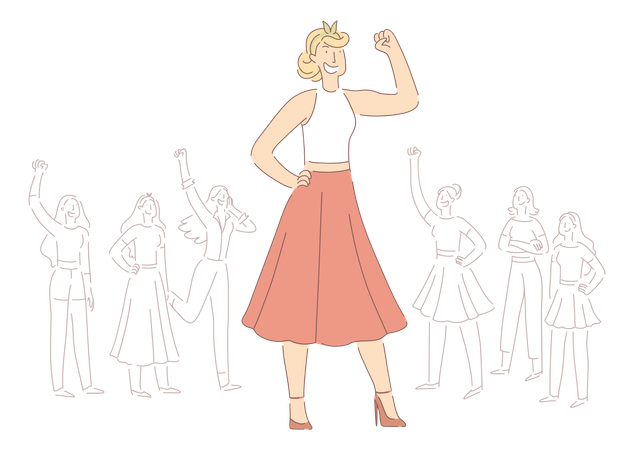 Young Independent Lady In Skirt With Raised Hand  Illustration