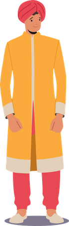 Young Indian Man wear Yellow Long Robe Illustration