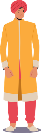 Young Indian Man wear Yellow Long Robe  Illustration