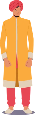 Young Indian Man wear Yellow Long Robe  Illustration