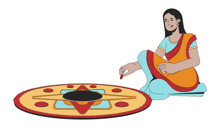 Young indian woman making rangoli  Illustration