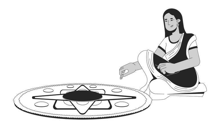 Young indian woman making rangoli  Illustration