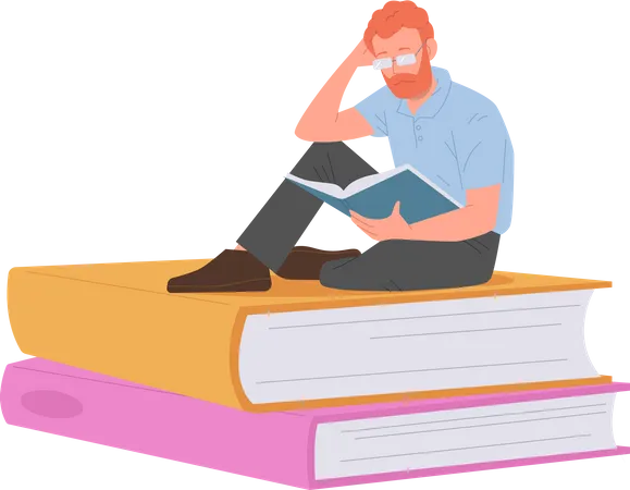 Young intelligent man reading book  Illustration