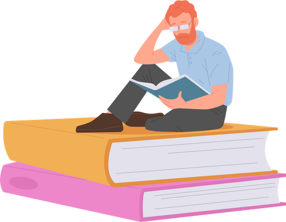 Young intelligent man reading book  Illustration