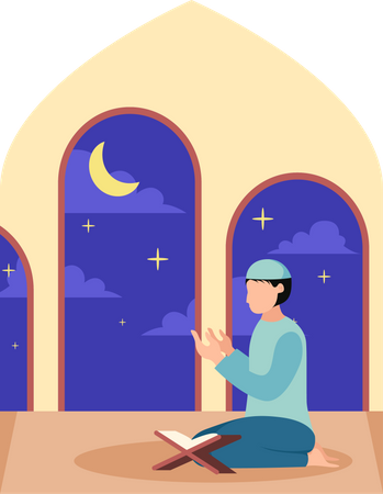 Young Islamic boy doing ramadan praying Illustration