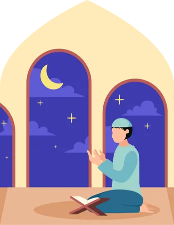 Young Islamic boy doing ramadan praying  Illustration