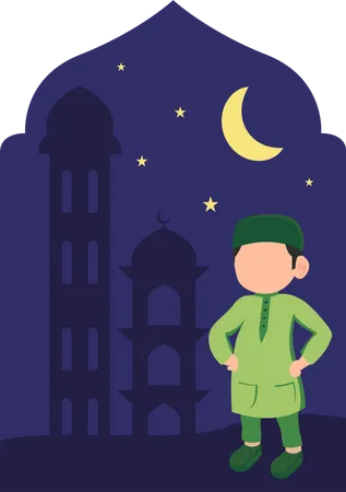 Young islamic boy standing while putting hands on waist Illustration