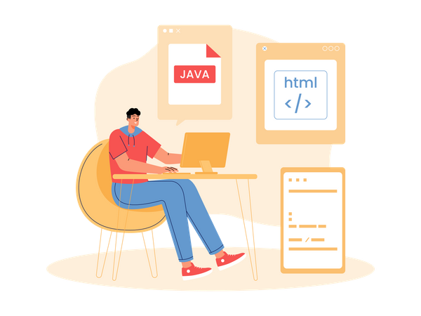 Young java developer working from office  Illustration