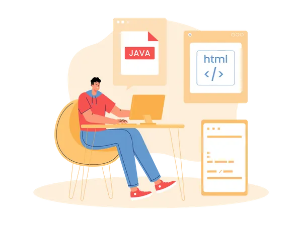 Young java developer working from office  Illustration