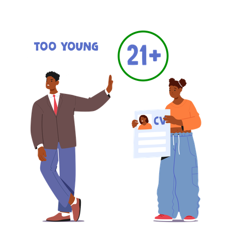 Young Job Applicant Character Being Turned Away Due To Age Discrimination  Illustration