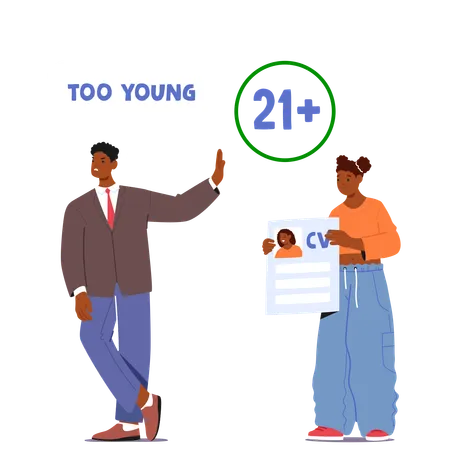 Young Job Applicant Character Being Turned Away Due To Age Discrimination  Illustration