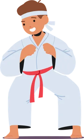 Determined Young Karate Prodigy Boy Character Mastering Discipline And Focus Through Rigorous Training Showcasing Impressive Skills And Passion For Martial Art Cartoon People Vector Illustration イラスト