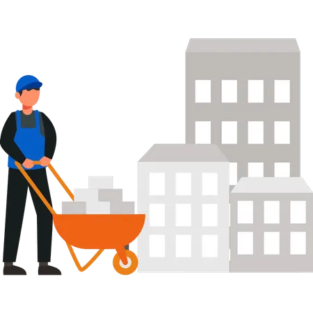 A Laborer Is Carrying A Trolley Illustration