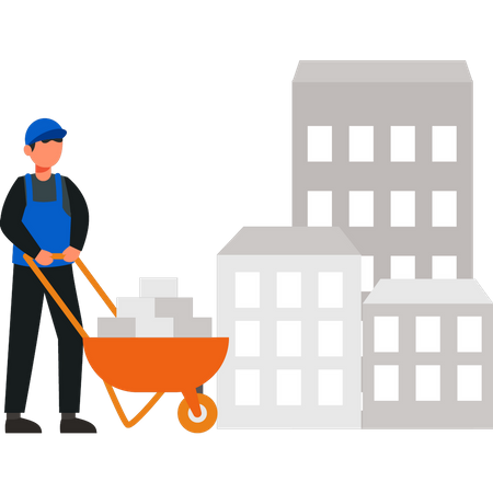 Young labour carrying trolley  Illustration