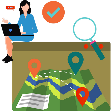 Young lad using laptop find location  Illustration