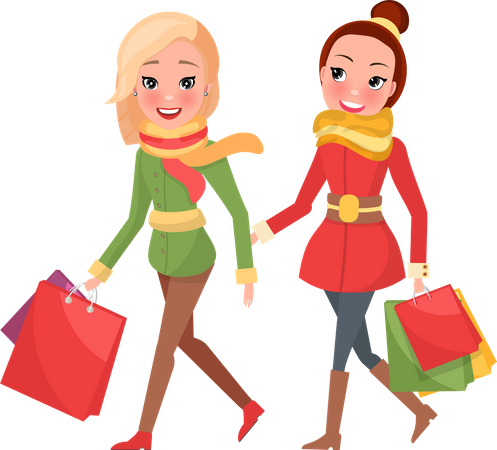 Young ladies are buying gifts  Illustration