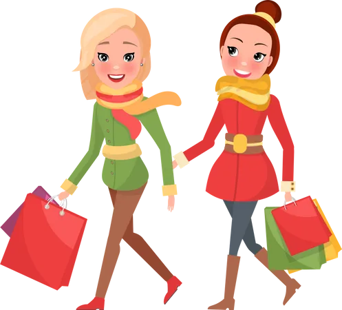 Young ladies are buying gifts  Illustration