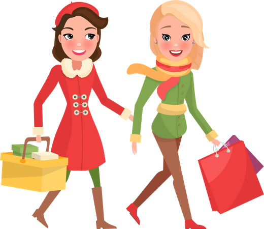 Young ladies doing Christmas shopping  Illustration