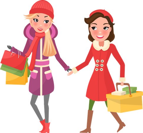 Young ladies doing Christmas shopping  Illustration