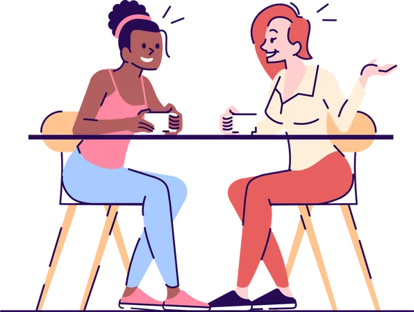 Young ladies enjoying tea  Illustration