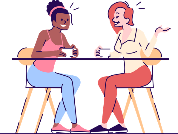 Young ladies enjoying tea  Illustration